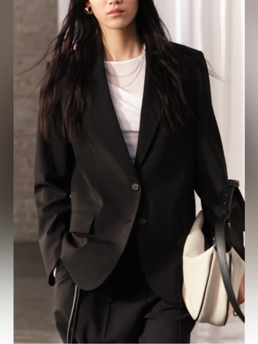 ZARA ZW Collection Oversized Wool Blend Black Blazer Size S NWT